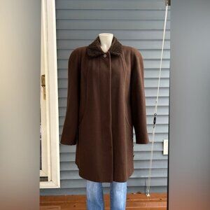 Vintage Alorna Brown Wool Blend Leopard Collar Side Button Mid Length Coat~L~USA